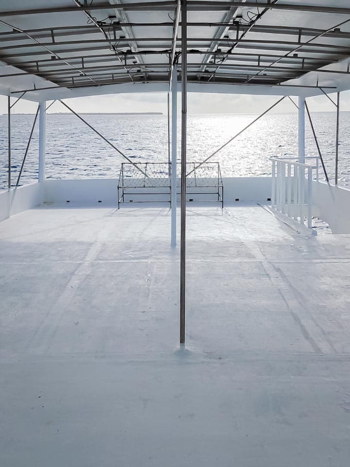 Open top deck of NOAH in silver evening light